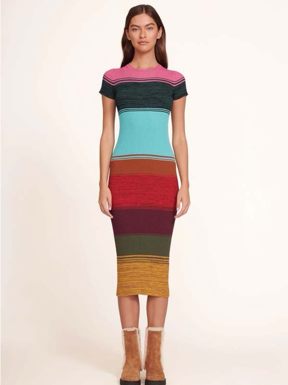 Staud NWT Multicolor Ribbed Fitted Midi Dress